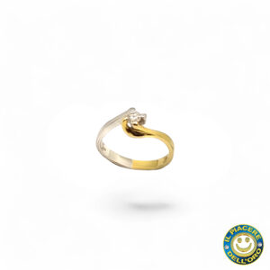 Solitario Oro Giallo e Bianco con Diamante