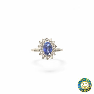 Anello Lady D Oro Bianco con pietra Blu e Diamanti
