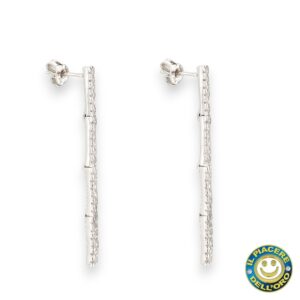 Orecchini Pendenti Oro Bianco con Pietre Bianche