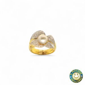 Anello oro Giallo con Diamantini e Perla