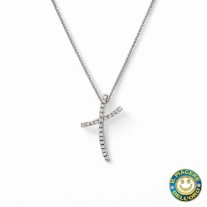 Collana Oro Bianco con Croce di Diamantini