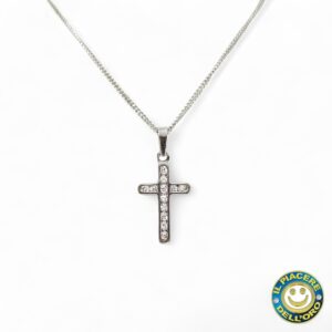 Collana Oro Bianco con Croce e Zirconi