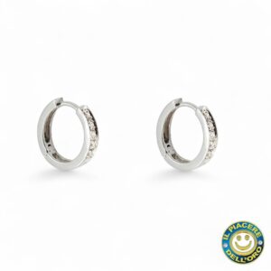 Orecchini oro bianco a cerchietto con diamantini