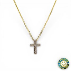 Collana Oro Giallo con Ciondolo Croce di Diamanti
