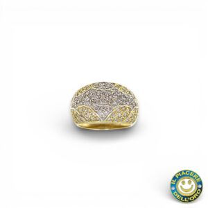 Anello  Fascia Oro Giallo e Bianco con Pietre Bianche
