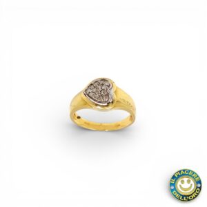Anello Oro Giallo e Bianco con Cuore di Diamanti 0.14 Ct