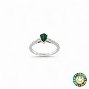 Anello Oro Bianco con Smeraldo Ct 0.47 e Diamanti Ct 0.29 F SI