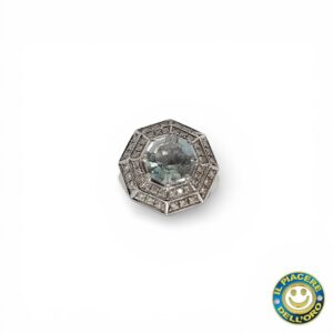 Anello Oro Bianco con Pietra Azzurra e Diamanti Ct 0.48