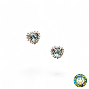 Orecchino Oro Bianco con Pietre Azzurra a Cuore e Diamanti