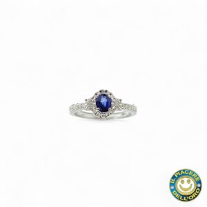 Anello kate  Oro Bianco   con Pietra Blu e Diamanti