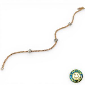 Bracciale Oro Giallo con Cuoricino Oro Bianco e Pietre Bianche