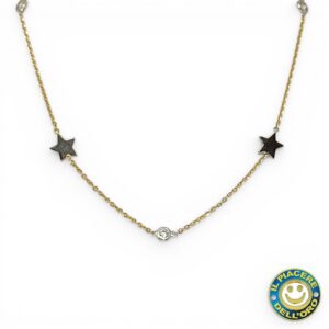 Collana Oro Giallo e Bianco con Pietre Bianche