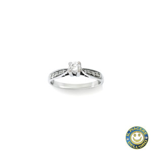 Anello Solitario Oro Bianco con Diamanti 0,16 Ct