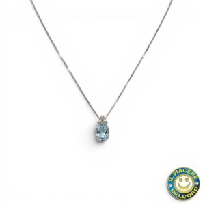 Collana Oro Bianco con Ciondolo Pietra Azzurra e Diamanti