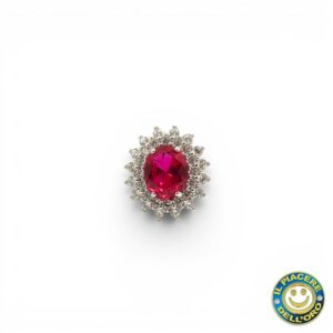 Anello Oro Bianco con Pietra Rossa e Zirconi