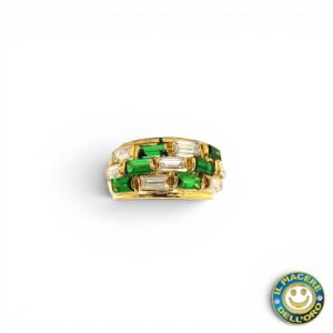 Anello Oro Giallo con Pietre Verde e Bianche
