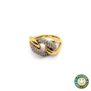 Anello Oro Giallo e Bianco con Zirconi